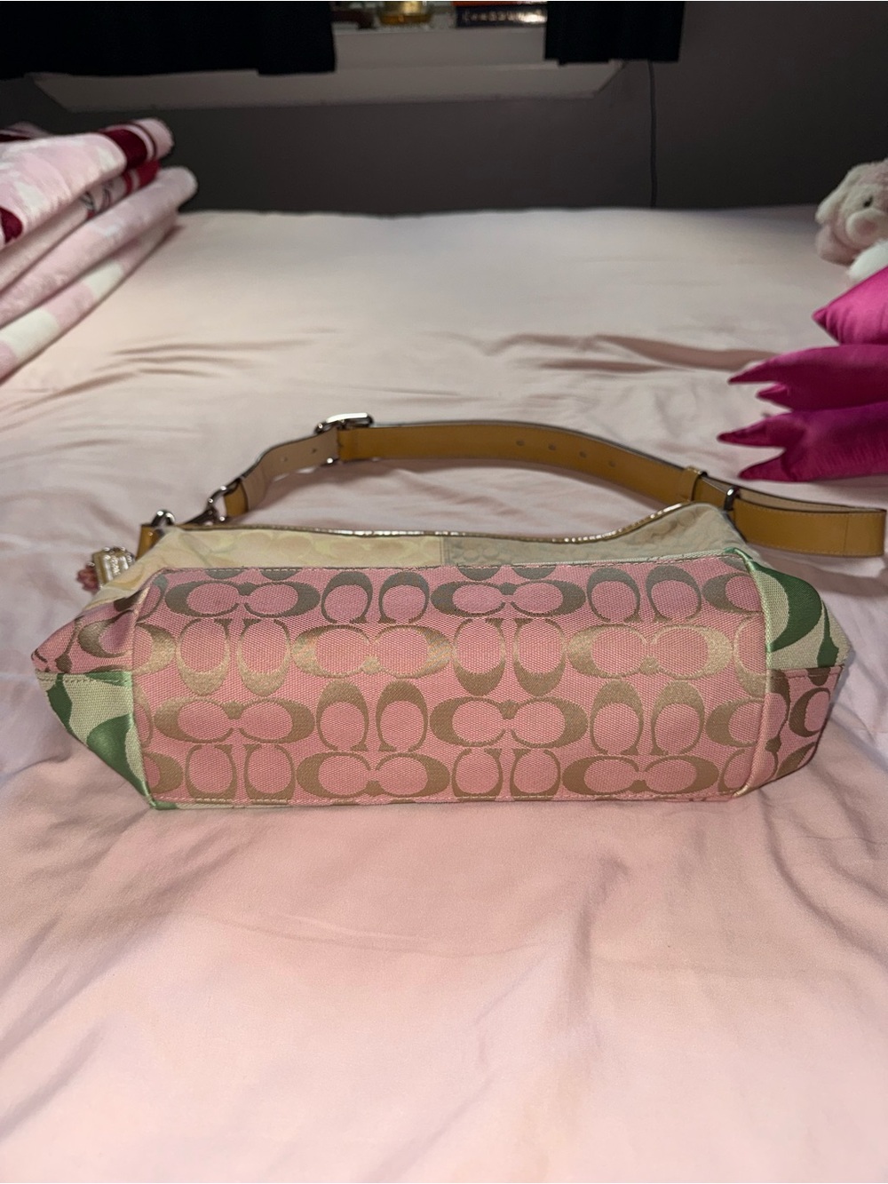 Coach Pastel Patchwork Signature Shoulder Bag - Yellow, Beige, Pink, Green - Picture 7 of 12